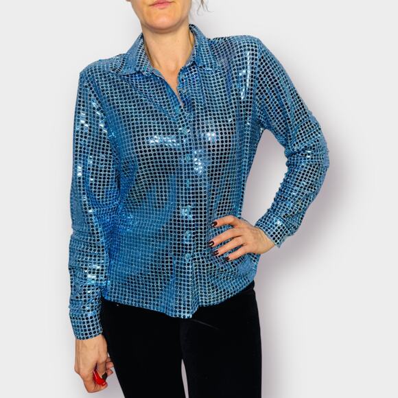 90s Necessary Objects Blue‎ Sparkle Top - Picture 2 of 7